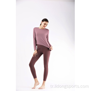 Yeni yoga uzun kollu gömlek kadın spor salonu tshirt